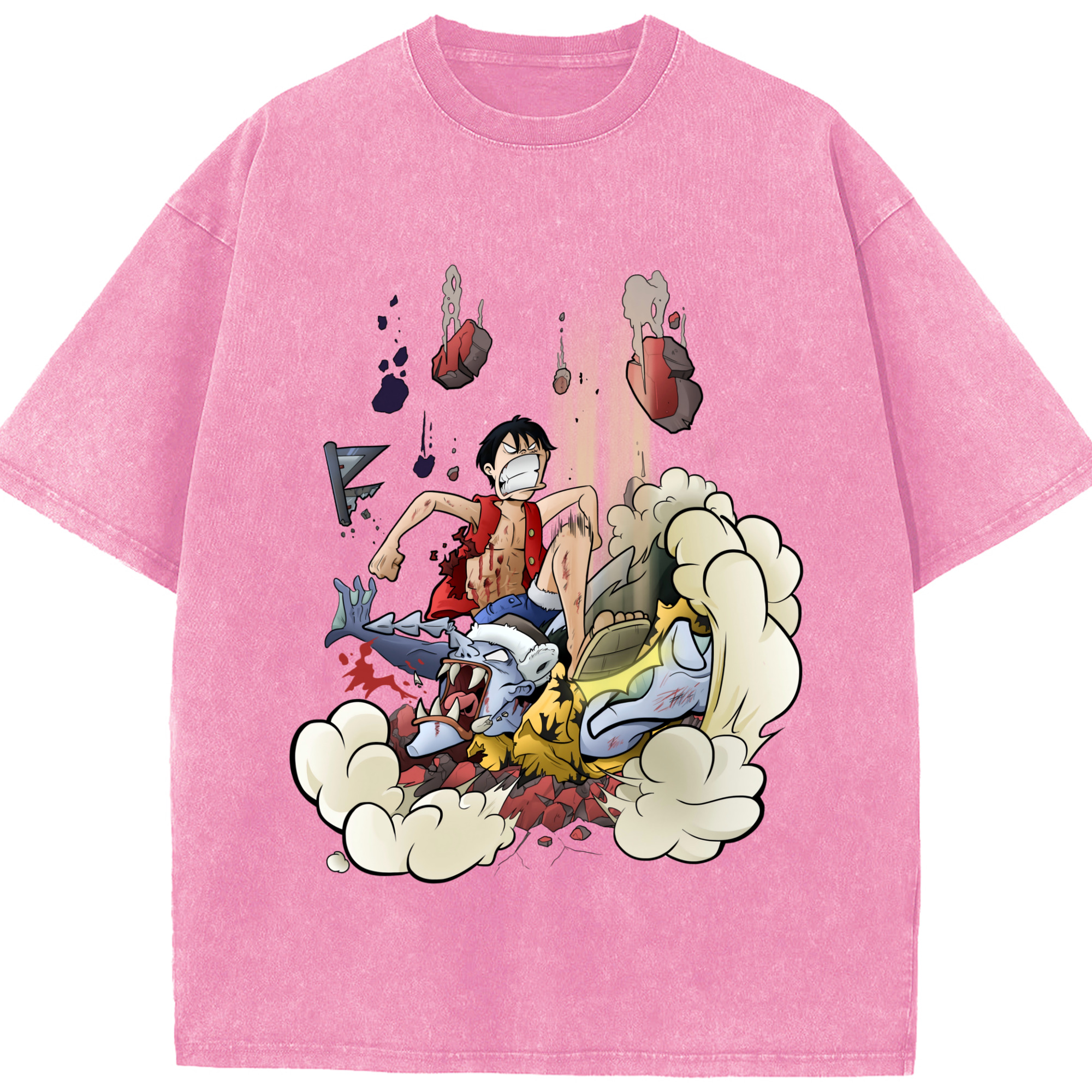 ワンピース モンキー・D・ルフィ ONE PIECE Monkey D. Luffy 綿100% ヴィンテージ風 半袖Tシャツ（フロントプリント）